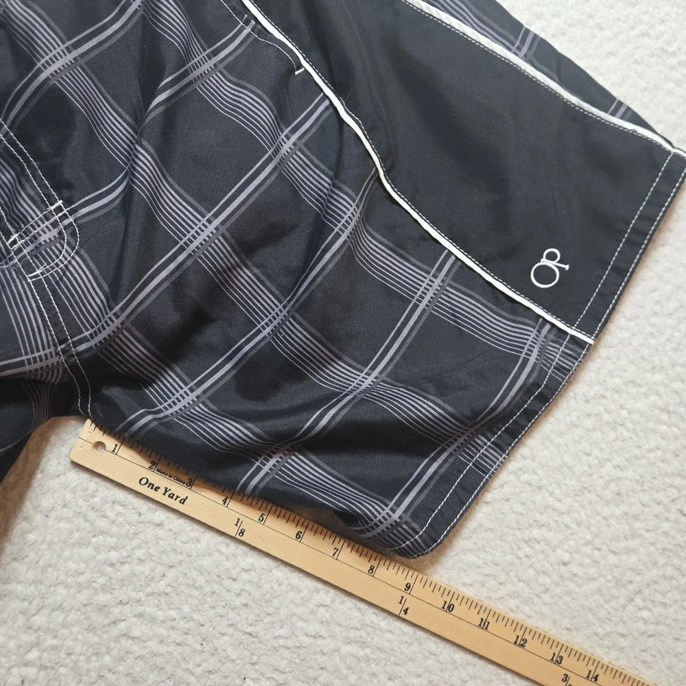 OP (Ocean Pacific) Men's Blac Plaid Board Shorts/Swim Trunks Size 44 Y2K